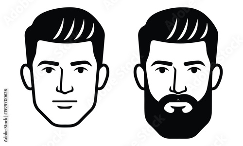 Man's Face: Clean Shave vs. Beard Style Comparison Vector