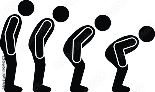 Four individuals demonstrating different stages of a squat exercise.