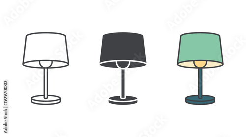 Table Lamp Illustration Set with Different Shades on White Background