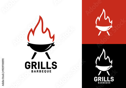 hot fire bbq logo vector design concept
