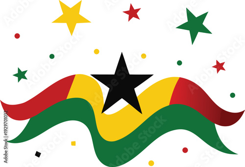 Ghana independence day greeting card template
Ghana national or independence day banner for country celebration. Flag of Ghana with raised fists. Modern retro design with typorgaphy abstract geometric