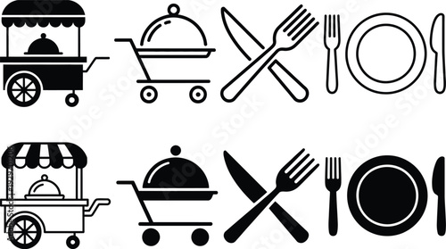 Food and dining icons representing various culinary services and utensils