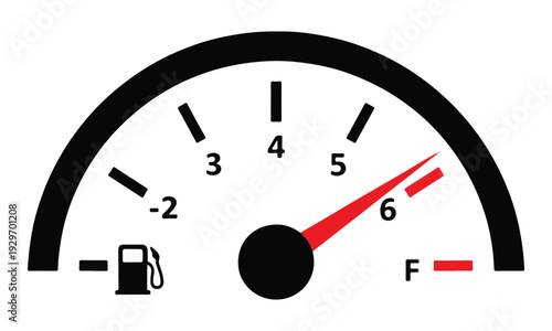 Car Fuel Gauge Meter Showing a Full Tank Level Indicator