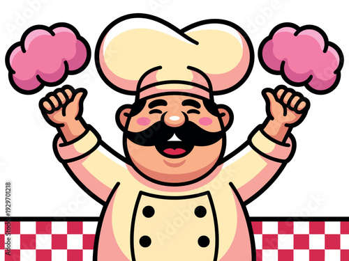Cartoon Chef Celebrating with Cotton Candy