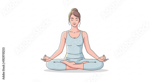 Woman practices yoga meditation in serene lotus position with eyes closed