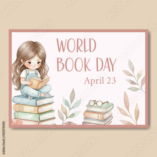 Watercolor world book day banner
