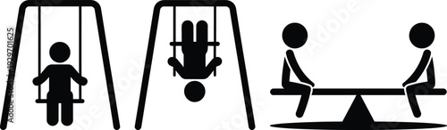 Children playing on a playground with swings and a seesaw