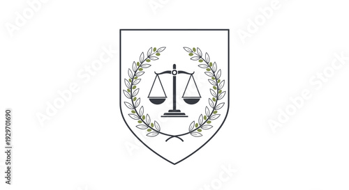 Justice symbol with scales and laurel wreath emblem.