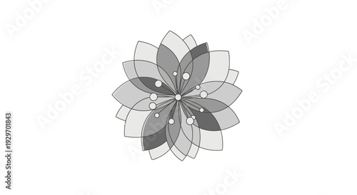 Geometric flower design in shades of gray on white background.