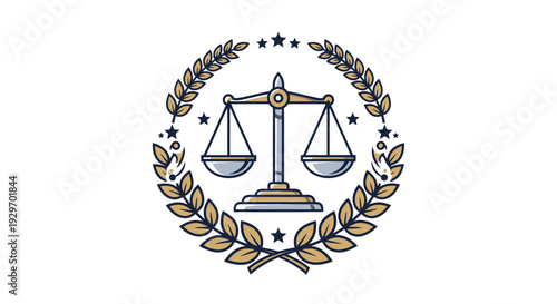 Symbol of Justice with Scales and Laurel Wreath.