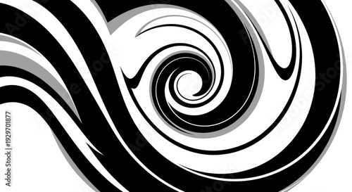 Black and white spiral wave design element.