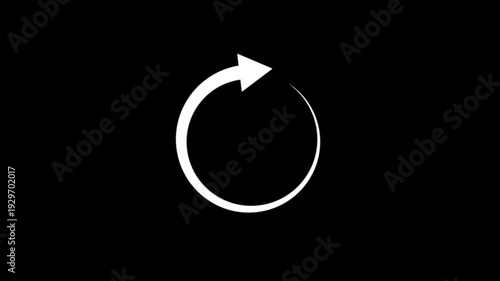Animated white circular arrow icon on a black background, representing refresh, reload, or cycle function