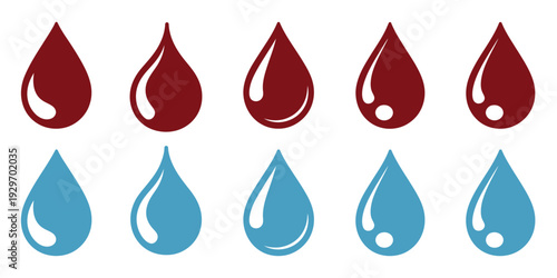 Water drop icon set, thin line, outline, and stroke style vector symbols, including black teardrop droplet, representing hydration, liquid, and water-related features for apps, websites, and UI design