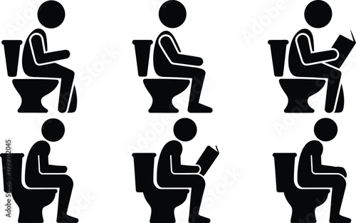 People engaged in various activities while sitting on toilets in a row