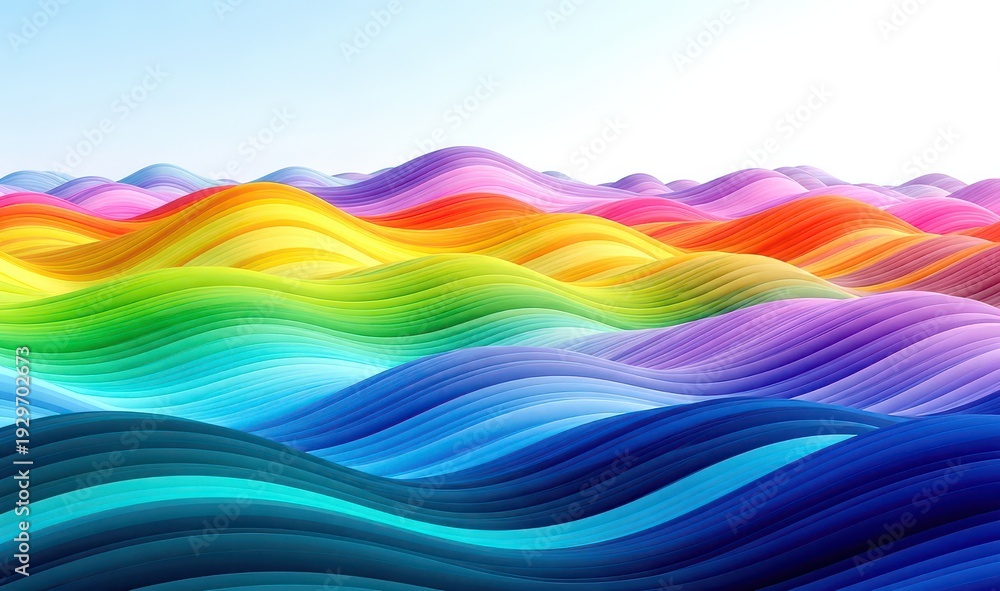 Obraz premium Vibrant Abstract Landscape with Undulating Rainbow Colored Waves and Smooth Organic Forms