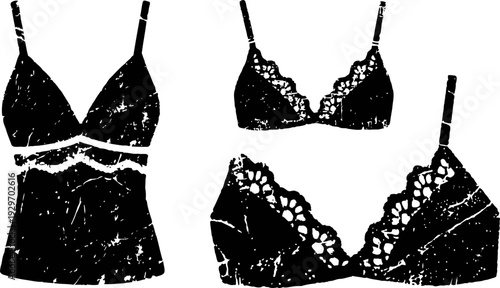 black lace lingerie set with delicate floral patterns featuring camisole and two bra designs