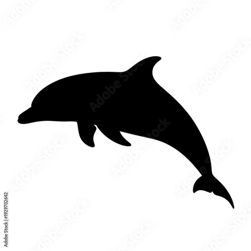 Fototapeta Black dolphin silhouette swimming ocean.