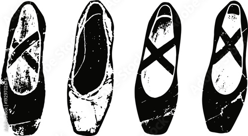Vintage ballet shoes illustration set classic pointe and flat dancing footwear ballet fashion elements and stage accessories