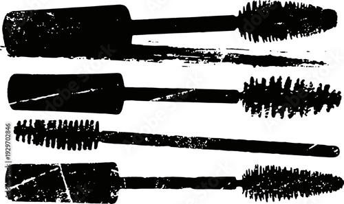 Black mascara brushes set with different shapes and sizes for eyelash makeup application