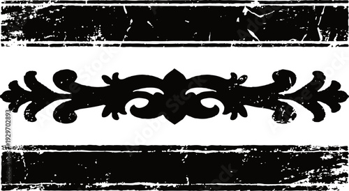 Vintage ornamental divider with grunge texture decorative floral design, aged distressed border element for classic