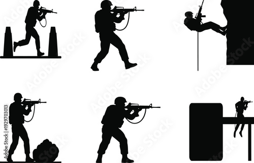 Tactical operations silhouette illustrations