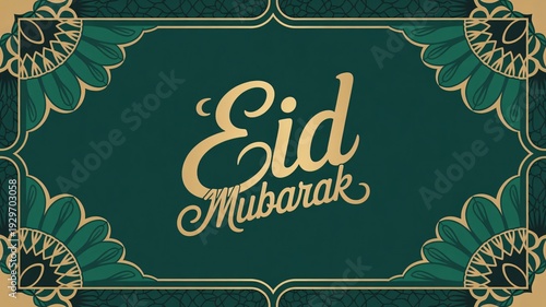 Eid Mubarak Green and Golden Decorative Arabic Islamic Background