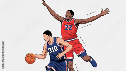 Basketball players in action a dynamic vector illustration on white