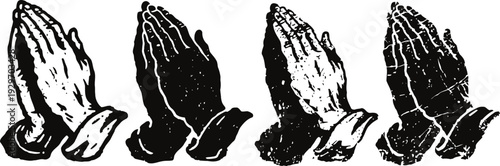praying hands black and white silhouettes set isolated on white background