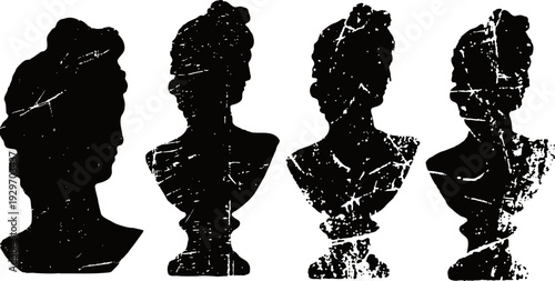 Grunge bust silhouettes of female figures with vintage textured effect and headwraps