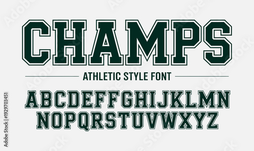 Champs Athletic Style Font with Collegiate Block Letters and White Outline for Sports Team Branding and Varsity Apparel Design