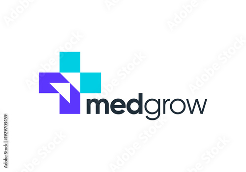 abstract medical health logo. arrow cross plus technology vector design concept