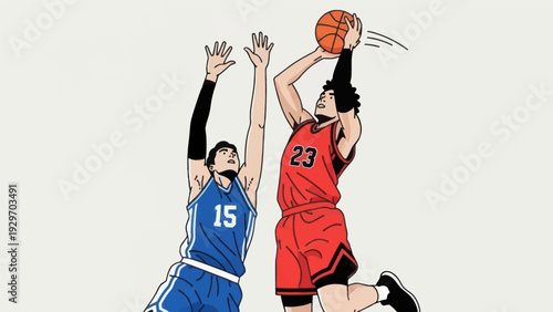 Basketball players in action athletic competition and sports illustration