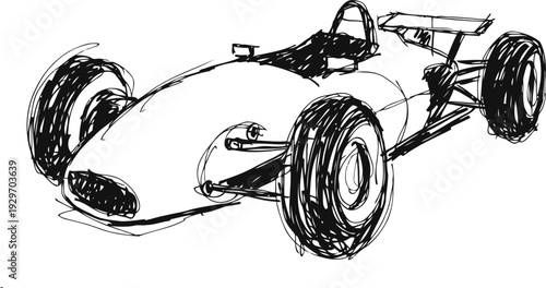 vintage race car sketch hand drawn classic formula racing vehicle illustration with large tires and aerodynamic body