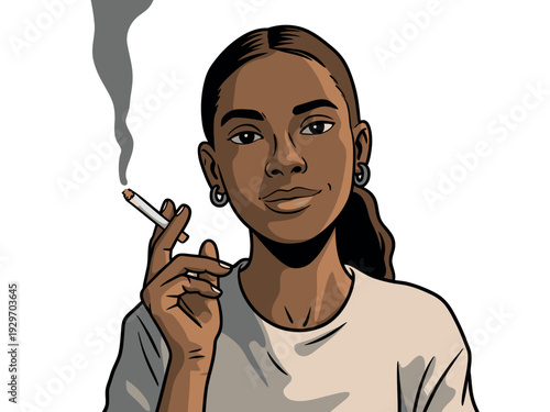Young Woman Smiling with Cigarette