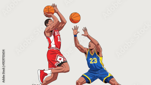 Basketball players in action colorful illustration of a game