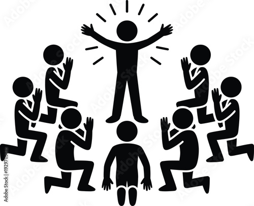 Diverse group of people gathered around a central figure in a circle