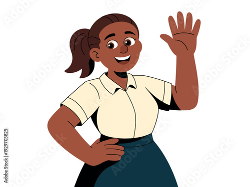 Cartoon woman waving with smile