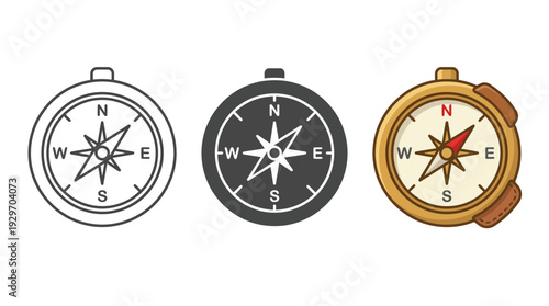 Compass Navigation Directional Instruments Isolated on White