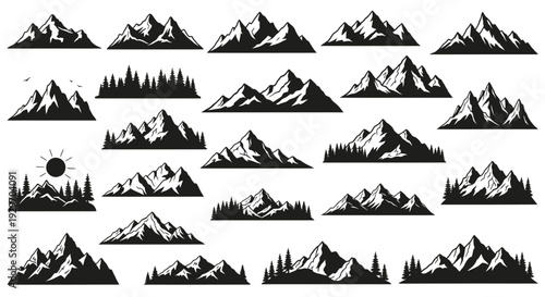 Mountain Landscape Silhouette Vector on White Background