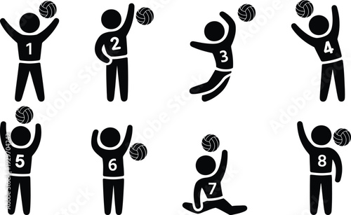 A series of eight black and white illustrations depicting various exercises with medicine balls
