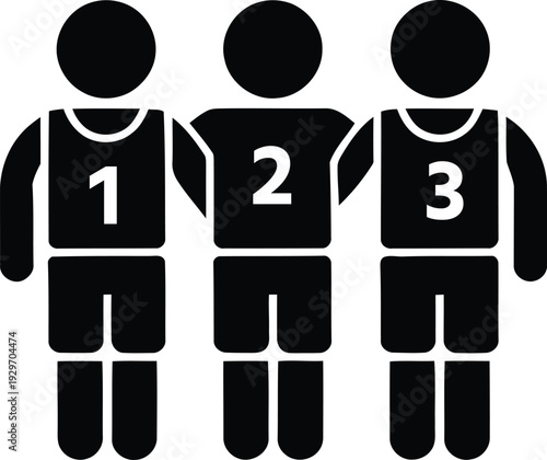 Three basketball players standing in a row with their numbers visible.