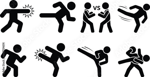 A series of black and white illustrations depicting various martial arts techniques and movements