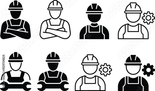 Diverse group of construction workers with various tools and equipment