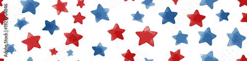 Red and blue stars forming a cheerful, seamless American flag inspired pattern. USA colors star pattern creating a patriotic background
