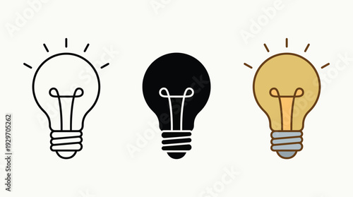 Light Bulb Icons in Various Colors and Styles Isolated on White Background