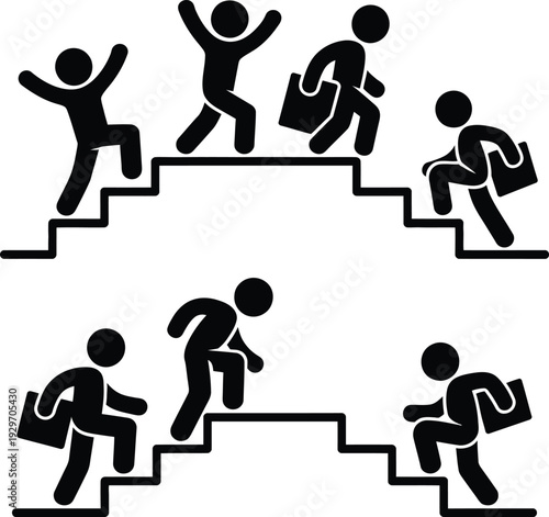 People climbing stairs in different positions and postures