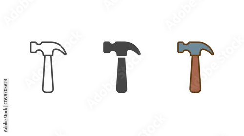 Hammer Icon Set Claw Vector Illustration on White Background