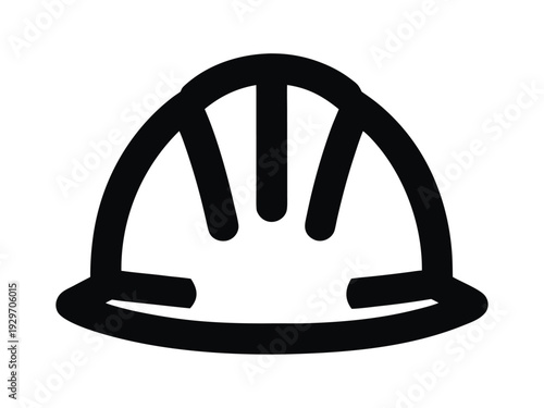 Hard hat PPE risk alert Black and white line of a hard hat with three central ridges and side bracket