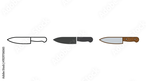 Kitchen Knives Illustration Set on White Background