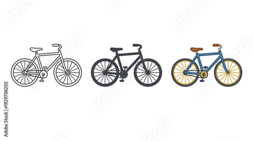 Bicycle Illustration Set with Various Colors and Styles on White Background
